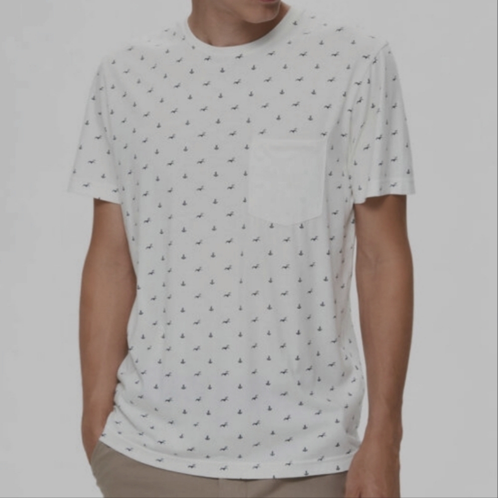 Selected Homme‎ 100% Organic Cotton O Neck Egret Birds Print Shirt Size XXL